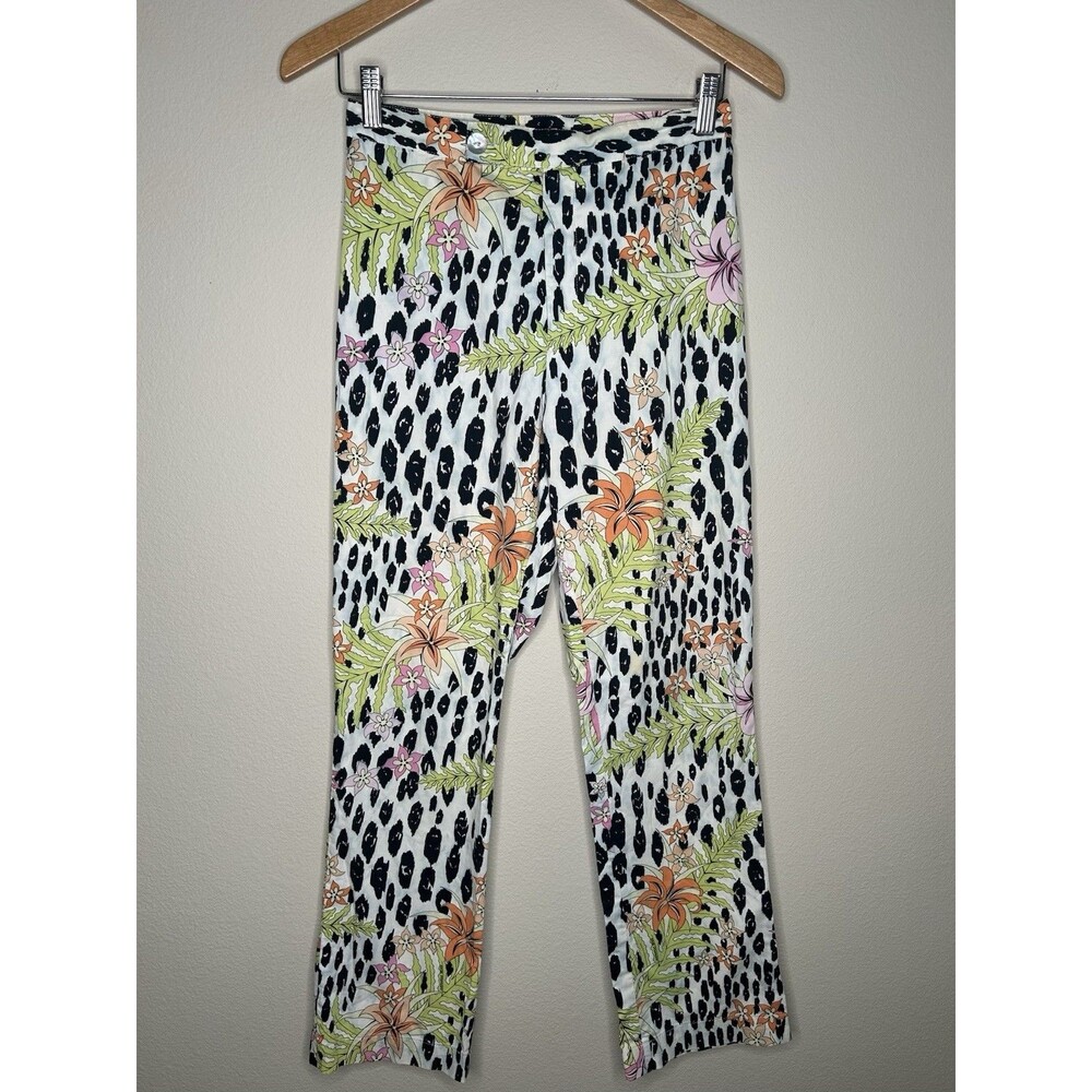 Vtg Averardo Bessi Italy Cotton Leopard Tropical Lily Maximalist Summer Pants 42